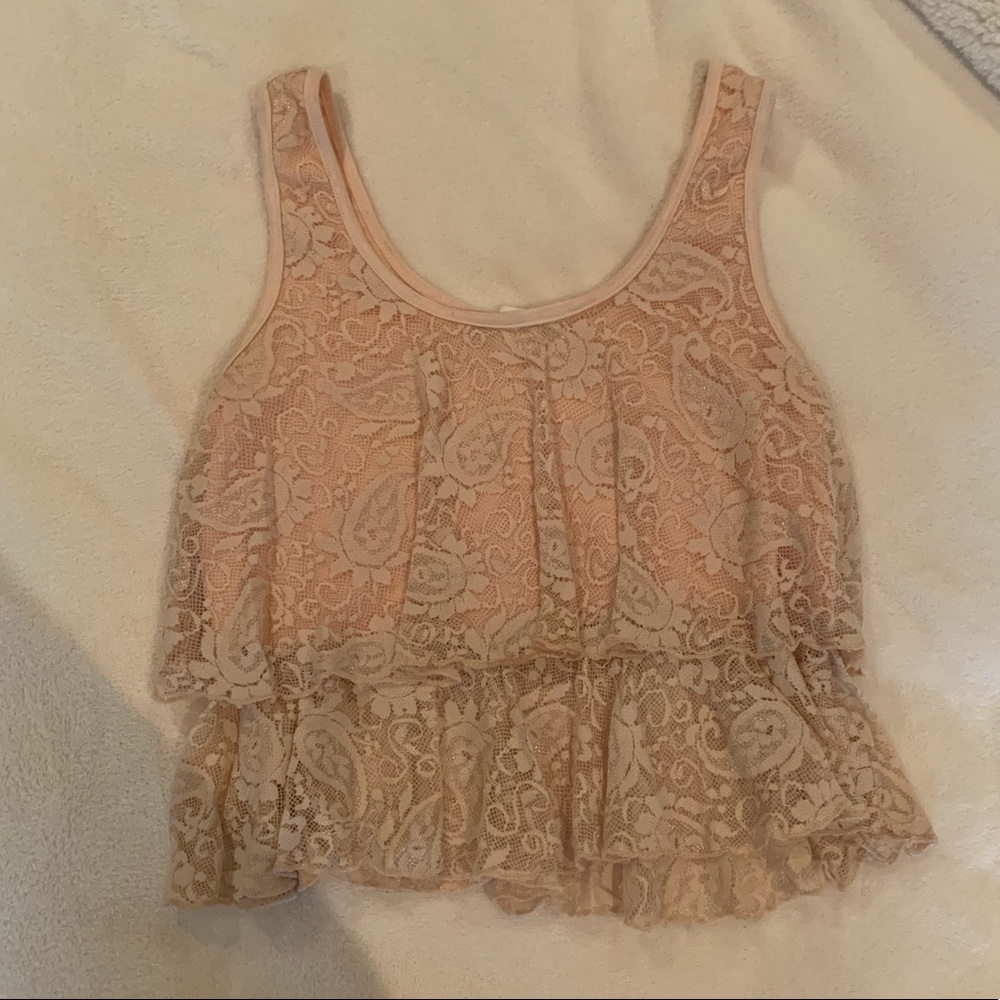 UK2LA Pink/Cream Lace Tiered Top Size XS